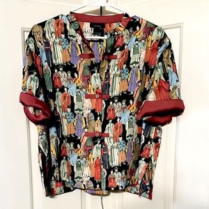 Natori Dynasty Crowded City Satiny Silky Asian Inspired Top - M